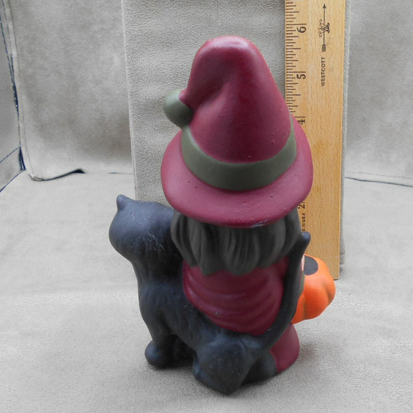 Trick or Treat Witch Girl w/Black Cat 7" Tall Vintage Ceramic Hand Painted - Picture 4 of 6